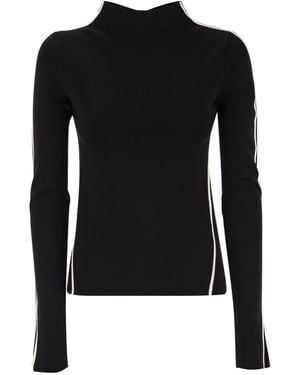 Sportmax Fitted Long Sleeves T Shirt With Contrasting Edges Adda - Black