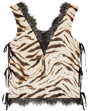 Ganni Animal Print V Neck Top - Black