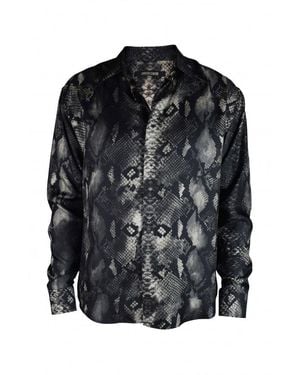 Roberto Cavalli Animal Print Silk Shirt With Classic Collar - Black