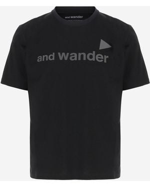 and wander Camiseta de algodón con logo de letras de - Negro