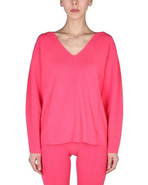 Helmut Lang V-Neck Sweater With Contrast Profile - Pink