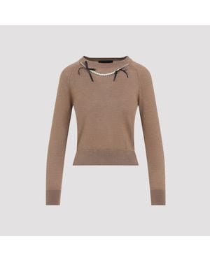 Simone Rocha Classic Long Sleeve Sweater W/ Emb - Brown