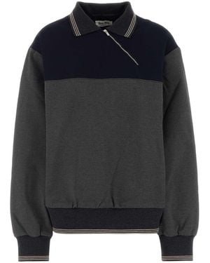 Miu Miu Two-Tone Stretch Viscose Blend Oversize Polo Shirt - Black