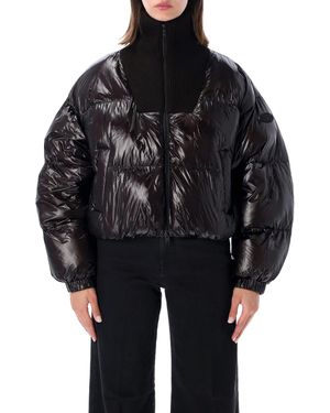 DIESEL Cropped Puffer Jacket With Ribbed High Collar - Black