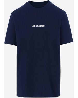 Jil Sander Cotton T Shirt With Logo - Blue