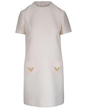 Valentino Vlogo Signature Wool And Silk Dress - White