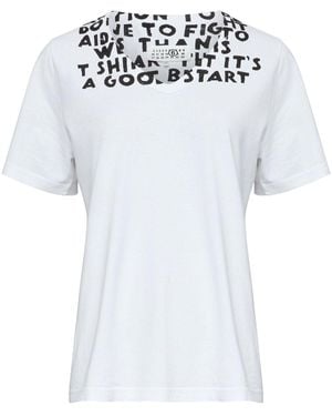 MM6 by Maison Margiela V-Ausschnitt T-Shirt Aus Baumwolle Mit Grafikdruck - Weiß
