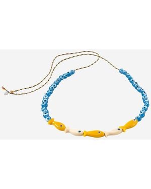 Sorbet Island Fabric And Glass Bead Necklace - Blue