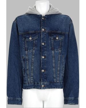 Palm Angels Hooded Layered Denim Jacket - Blue