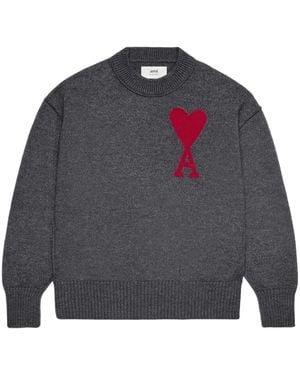 Ami Paris De Coeur Wollpullover mit Intarsienlogo - Grau