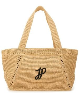 Patou Large Raffia Monogram Jp Trapeze Tote Bag - Natural