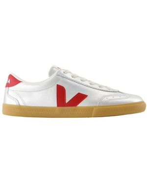 Veja Silberne Leder Volley Sneakers - Pink