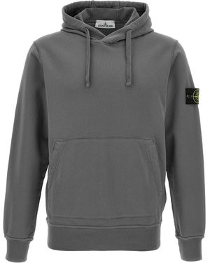 Stone Island Logo Badge Hoodie - Grau