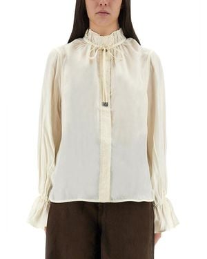 Ganni Ivory Fluid Cupro Tie Shirt - White