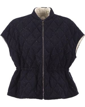 Fabiana Filippi Quilted Virgin Wool, Silk And Cashmere Gilet With Sequins - Blue