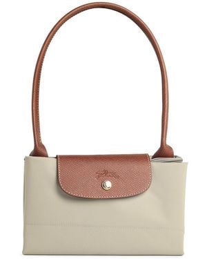 Longchamp 'L Schultertasche "Le Pliage Original" aus graugrünem, recyceltem Tela - Weiß