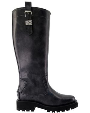 Ganni Botas Vintage Tachuelas Piel Gris - Negro