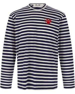 COMME DES GARÇONS PLAY Logo Patch Stripes T Shirt - Blue