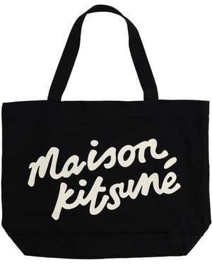 Maison Kitsuné Maison Kitsuné Borsa Tote Con Scritta - Black