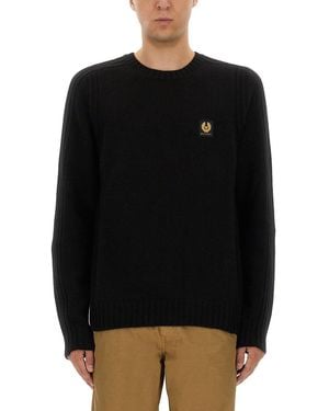 Belstaff Ribbed Merino Wool Jumper With Logo Patch - Black