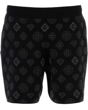 CASABLANCA Embroidered Stretch Jacquard Bermuda Shorts - Black