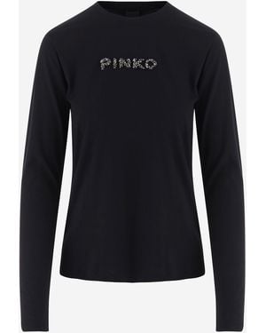 Pinko Camiseta De Algodón De Manga Larga Con Logo De - Azul