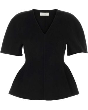 Lisa Yang Double-Layer V-Neck Top - Black