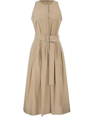 Antonelli Mouwloze Katoenen Stretch Midi-jurk Met Riem - Naturel