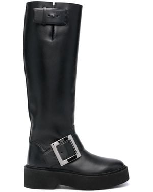 Roger Vivier Viv Rangers High Leather Boots - Black