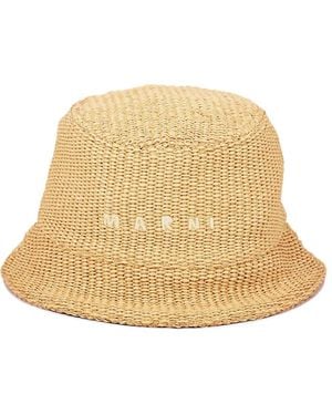Marni Raffia Bucket Hat con bordado del logotipo - Neutro