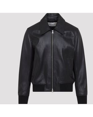 Ami Paris Zipped Leather Jacket - Black