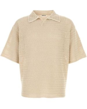 AURALEE Sand Crochet Tussah Polo Shirt - White