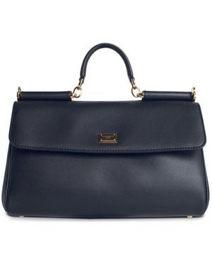 Dolce & Gabbana «My Sicile» Plongé Calf Lear Handbag - Bleu