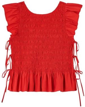 Ganni Blusa Fruncida Con Volantes - Rojo