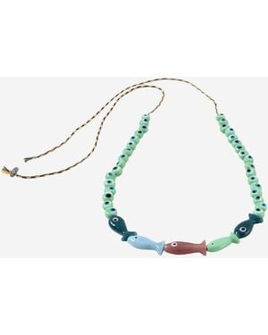 Sorbet Island Fabric And Glass Bead Necklace - Blue