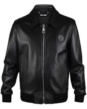 Philipp Plein Leather Jacket - Black