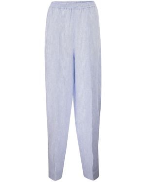 Fabiana Filippi Gestreifte Hose aus reinem Leinen von mit elastischem Bund - Blau