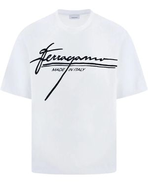 Ferragamo Signature T -shirt Met Fluwelen Borstdetail In Het Wit