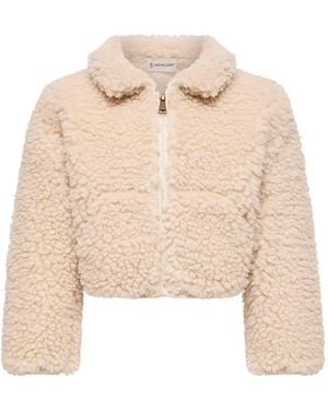 Moncler Weiße Strickjacke mit Reißverschluss von - Natur