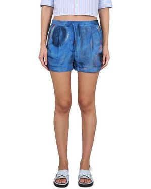 Marni Relaxed-Fit Silk Shorts With Artistic Print - Blue