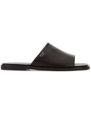 Prada Dark Leather Slippers - Black