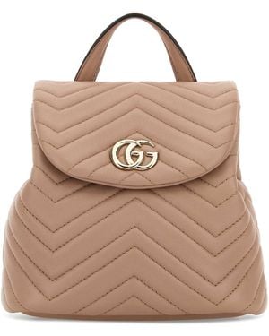 Gucci Pink Leather Mini GG Marmont Backpack - Natural