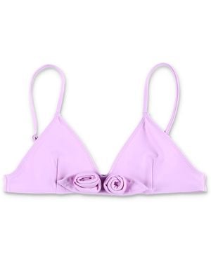 Coperni Sculptural Bikini Top With Gathered Floral - Lila