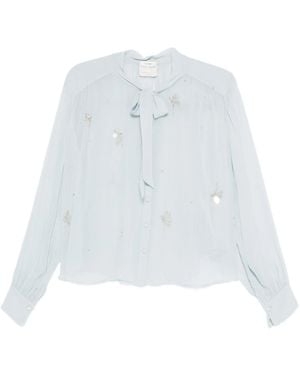 forte_forte "Carousel Des Sylphes" Embroidery Bow-Tie Shirt - White