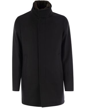 Herno Wool Coat With Fur - Black