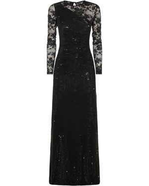 Self-Portrait Rhinestone Lace Sleeves Maxi Dress - Black