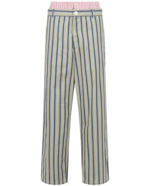 Marni Gestreifte -Hose mit weitem Bein - Weiß