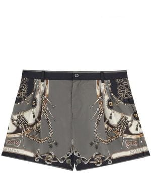 Dolce & Gabbana Leopard-Print Swim Trunks - Grey