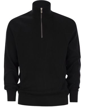 Brunello Cucinelli Engelse Rib Katoenen Trui Met Zipopening En Raglan Mouwen - Zwart