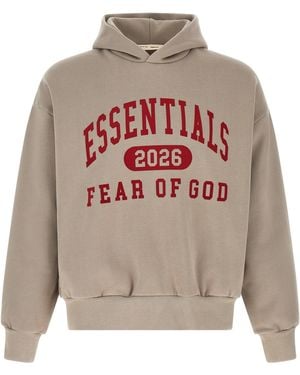 Fear Of God Cropped Relaxed-Fit Hoodie With Bold Front Print - Grey